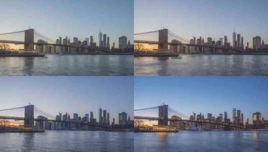纽约曼哈顿下城和布鲁克林大桥的城市景观高清在线视频素材下载
