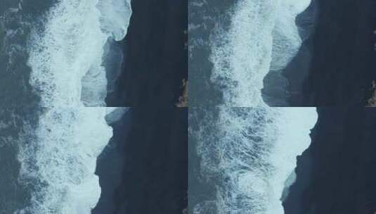 冰岛火山海岸罕见的黑色沙滩背景自上而下拍摄高清在线视频素材下载