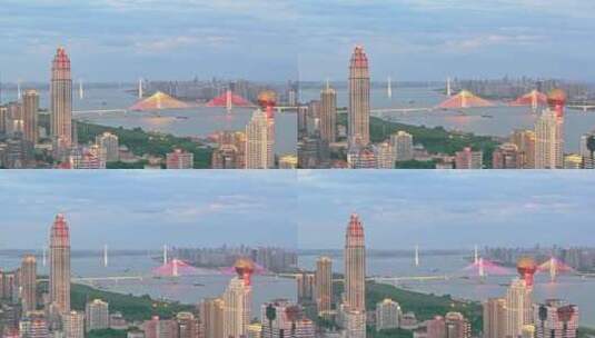 武汉城市建筑汉口江滩夜景高清在线视频素材下载