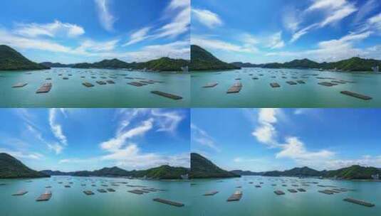 4K超清实拍蓝天白云、海面竹筏、自然美景高清在线视频素材下载