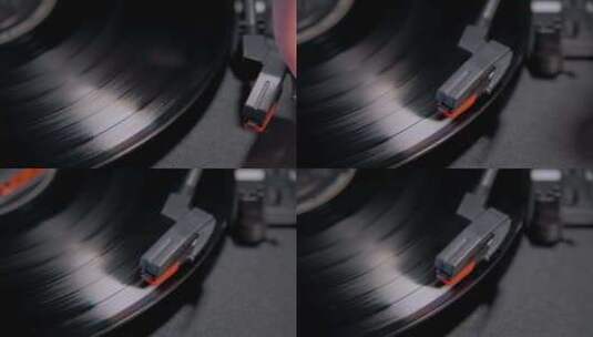 将复古转盘放在旋转乙烯基唱片上的顶级镜头高清在线视频素材下载
