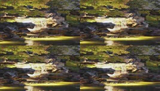 假山太湖石瀑布夜景高清在线视频素材下载