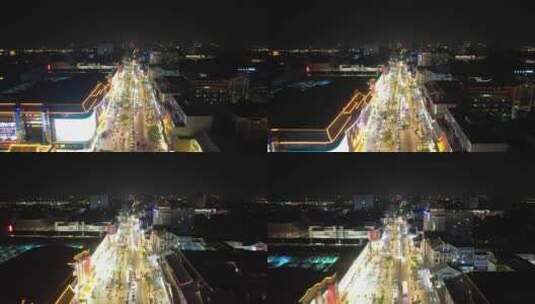 河南开封步行街夜景人流航拍高清在线视频素材下载