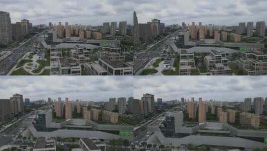 上海嘉定新城嘉定区地标建筑全景航拍高清在线视频素材下载