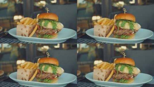 美味的美味牛肉汉堡配沙拉奶酪和培根高清在线视频素材下载