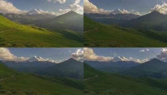 日落高加索山脉的厄尔布鲁斯山高清在线视频素材下载