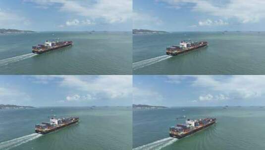 集装箱货轮航拍海上轮船行驶海洋运输航行高清在线视频素材下载