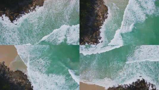 美丽的蓝色大海和沙滩海浪冲击保护大海高清在线视频素材下载