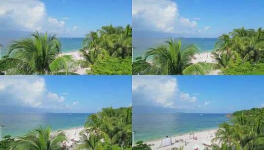 海南三亚蜈支洲岛蓝天白云椰子树沙滩大海高清在线视频素材下载