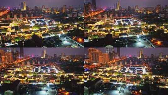 中国江苏无锡清名桥古运河景区夜景航拍高清在线视频素材下载