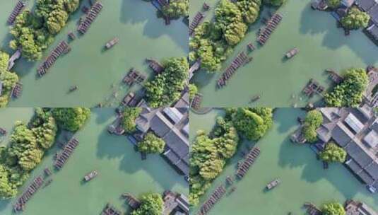 航拍清晨的乌镇元宝湖高清在线视频素材下载