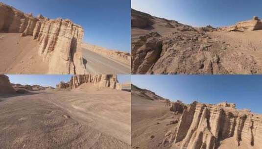 穿越机航拍4K新疆自然风光雅丹地貌 戈壁高清在线视频素材下载