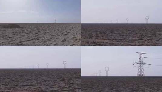 青海省荒漠公路电网铁塔高清在线视频素材下载