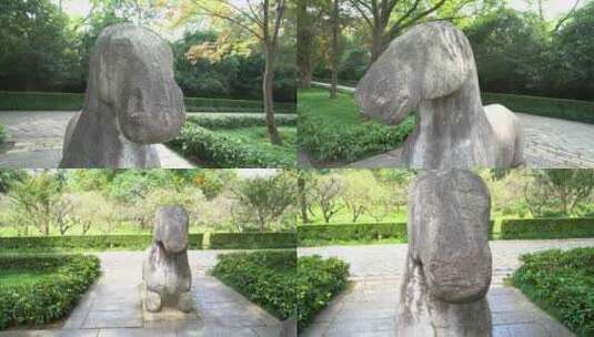 南京明孝陵景区石象路石马雕塑慢镜头空镜高清在线视频素材下载