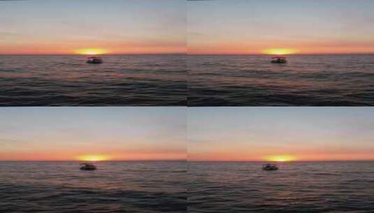 夕阳下的大海渔船高清在线视频素材下载
