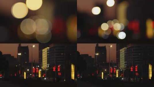 春节夜晚张灯结彩的城市街头高清在线视频素材下载