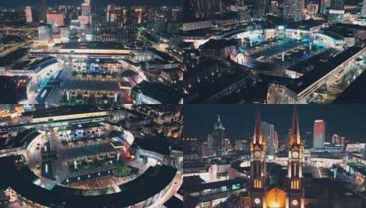 宁波天一广场夜景航拍高清在线视频素材下载