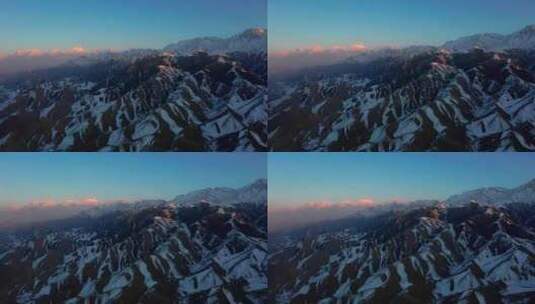 新疆 博尔塔拉 雪山日落航拍 高清在线视频素材下载