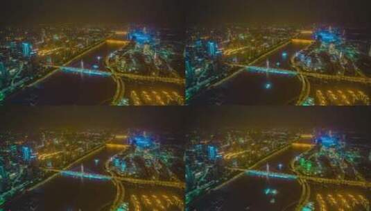 广州珠江_猎德大桥_华南大桥夜景航拍延时4K高清在线视频素材下载
