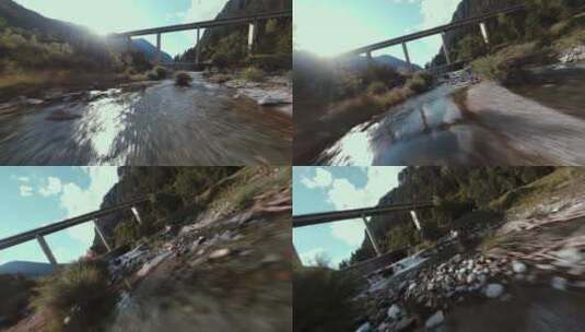 无人机飞越河流高清在线视频素材下载