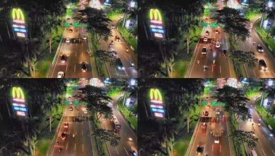 航拍夜间道路上的车辆高清在线视频素材下载