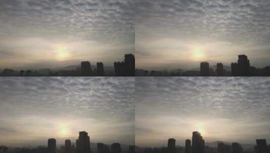 航拍山东威海城市上空的鱼鳞云4K高清在线视频素材下载