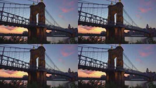 跨江大桥的夕阳美景高清在线视频素材下载