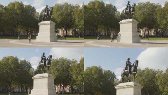 倾斜镜头英国布里斯托尔女王广场上威廉三世马术雕像高清在线视频素材下载