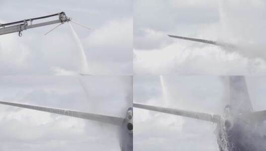 液体喷雾喷在机翼上高清在线视频素材下载
