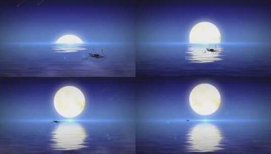 海上海上升明月月亮波光粼粼高清在线视频素材下载