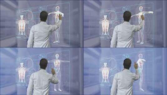 医生使用虚拟显示模拟器观察人体结构高清在线视频素材下载