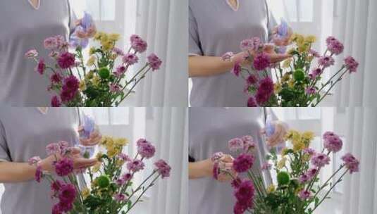 在家修剪花草的中国女性形象高清在线视频素材下载