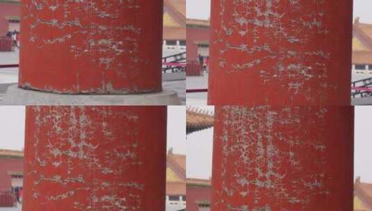 红漆石柱古迹文物古建筑龟裂掉漆 ~高清在线视频素材下载