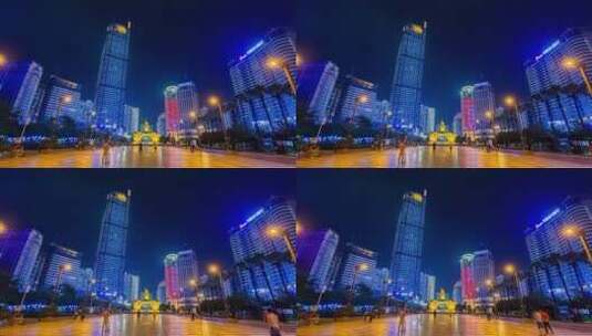 广西南宁民族大道金湖广场夜景街景高清在线视频素材下载