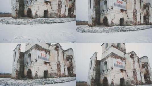 积雪覆盖的建筑废墟高清在线视频素材下载