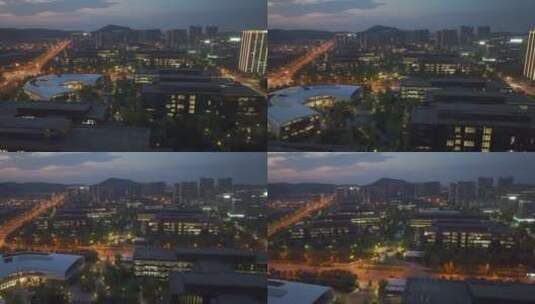 华为武汉研究所夜景，平视直推镜头高清在线视频素材下载