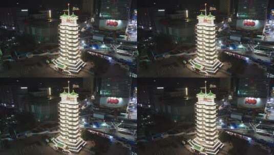 航拍郑州二七纪念塔夜景高清在线视频素材下载