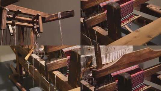 【镜头合集】老式织布机飞梭纺车纺织高清在线视频素材下载
