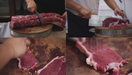 厨师切牛肉餐厅餐馆厨房高清在线视频素材下载