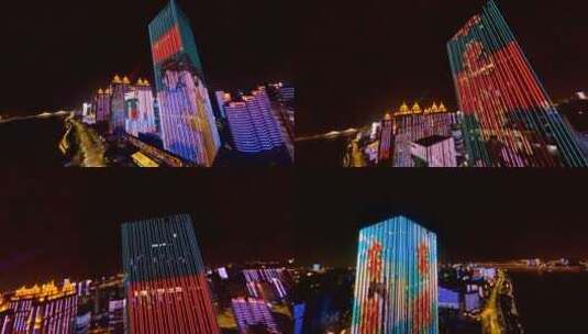 武汉万达中心夜景灯光秀航拍高清在线视频素材下载