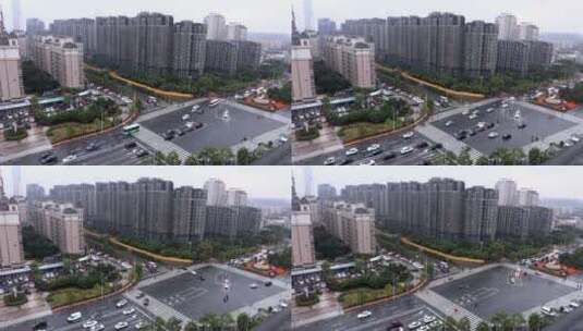 航拍延时江西南昌城市交通路口车流高清在线视频素材下载
