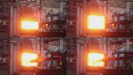 打开炼钢炉盖子取出烧红的钢材高清在线视频素材下载
