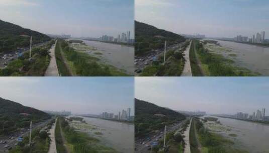 城市航拍湖南长沙湘江风光带沿河交通高清在线视频素材下载