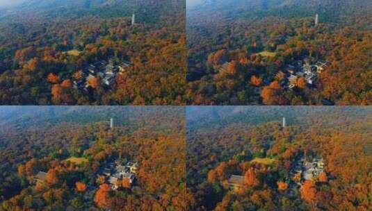 秋色相映的山中寺庙高清在线视频素材下载