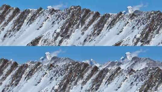冬季夹金山雪山航拍镜头上升高清在线视频素材下载