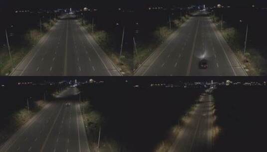 夜晚安静的马路上行驶车辆高清在线视频素材下载