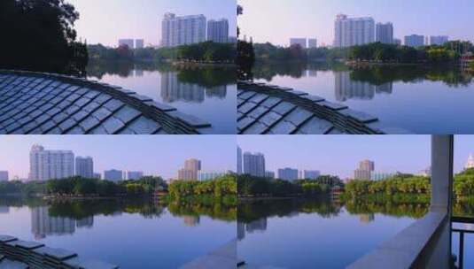 广州流花湖公园与城市湖景豪宅建筑高清在线视频素材下载