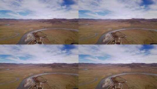 航拍秋天的若尔盖草原河流高清在线视频素材下载