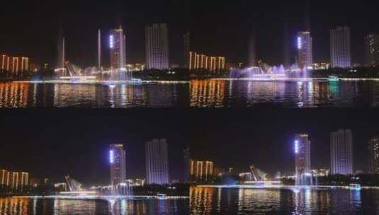 新疆库尔勒天鹅河梦幻喷泉夜景高清在线视频素材下载