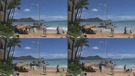 沙滩上玩耍的游客高清在线视频素材下载